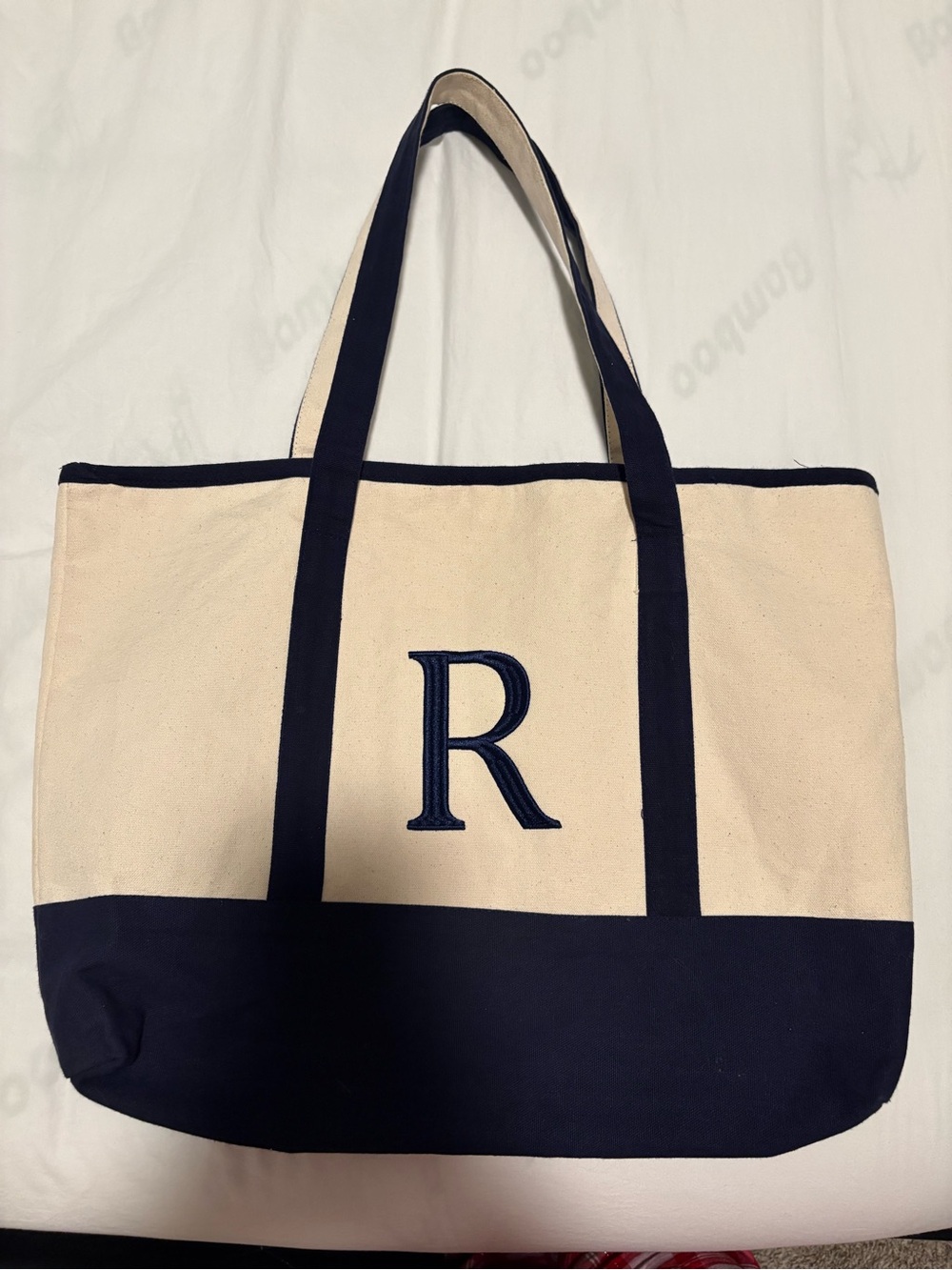 Nantucket Monogram Canvas Tote Bag in Navy and Cream R